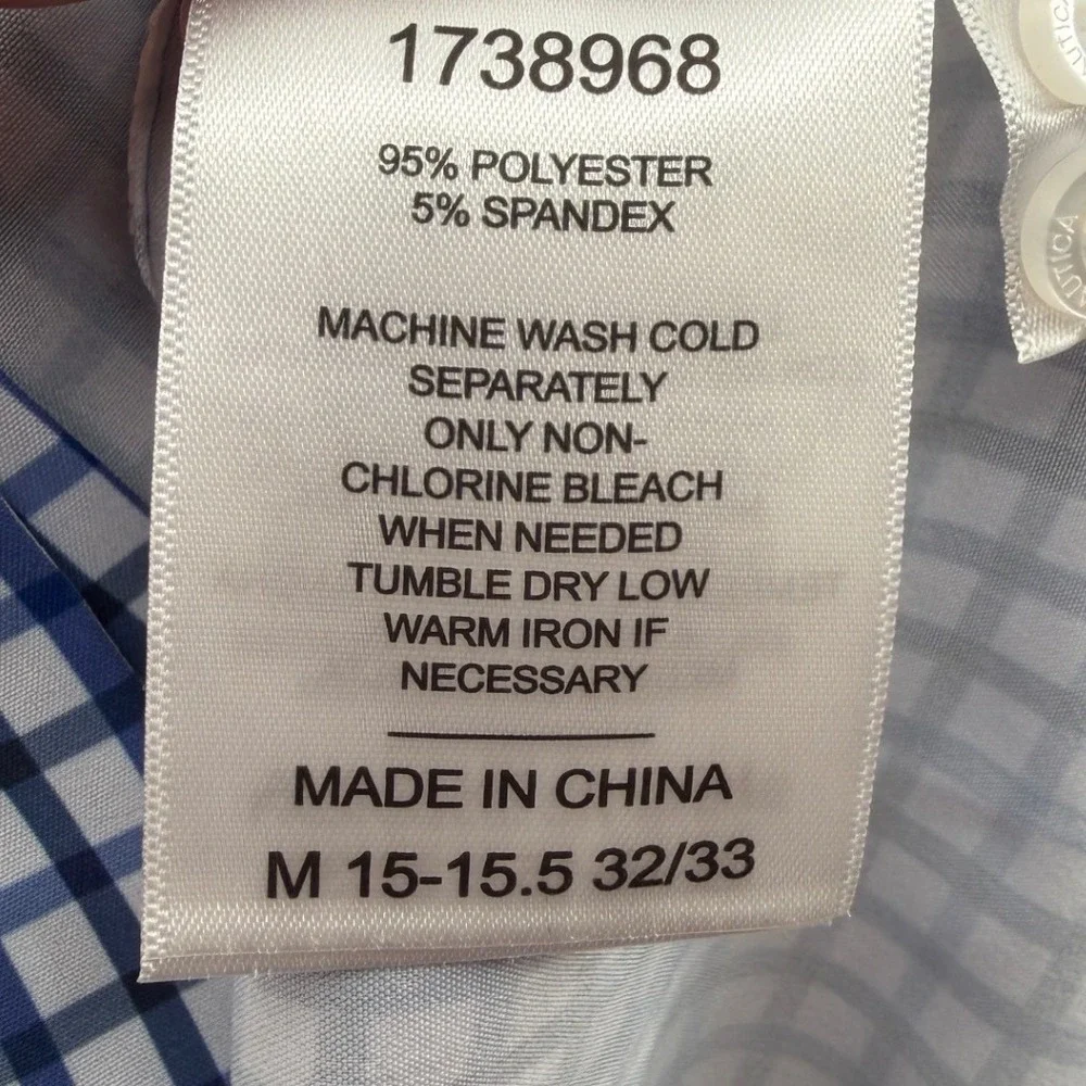 Nautica Mens Performance Dress Shirt‎ Slim Fit Blue White Check M 15-15.5 32/33